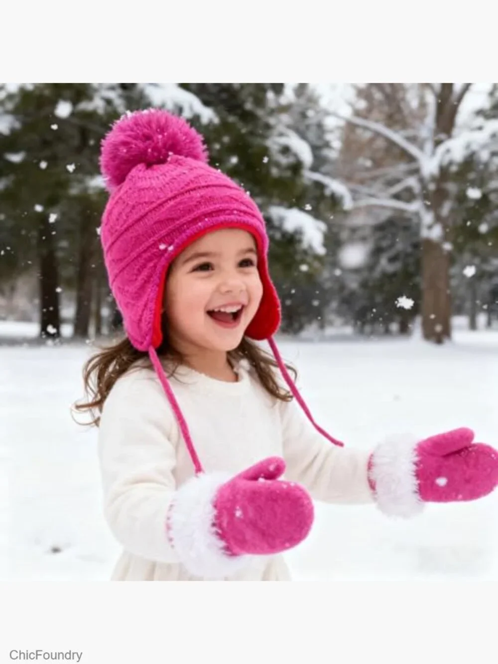 Kids Winter Beanie Hat Mittens Set Warm Fleece Knitted Hat Gloves Boys Girls